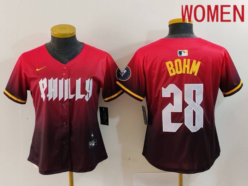 Women Philadelphia Phillies #28 Bohm Red City Edition 2024 Nike MLB Jersey style 1->women mlb jersey->Women Jersey